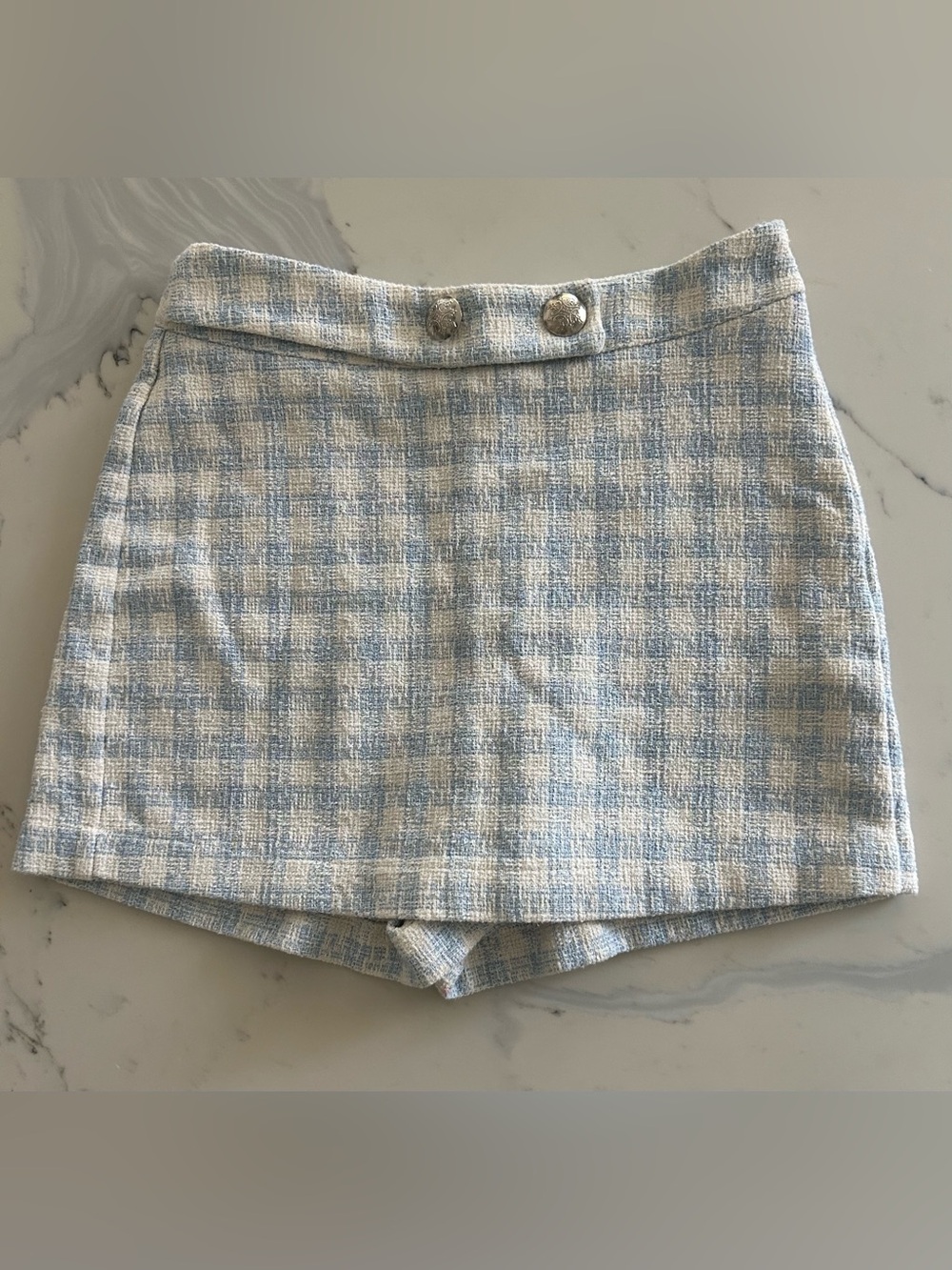Zara Light Blue & White Tweed Mini Skort